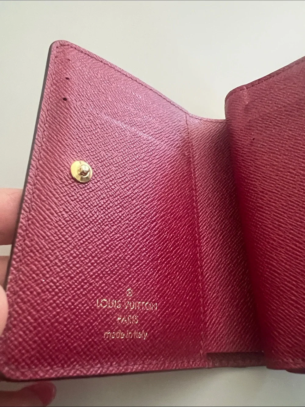 Louis Vuitton Monogram Card Case with Burgundy Pocket and Gold Logo